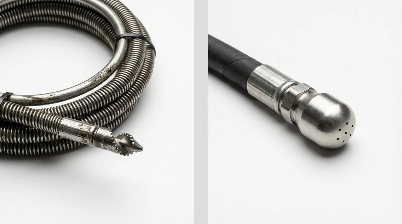 Drain snake cable and hydro jetting nozzle used for drain cleaning in Atwood, KS