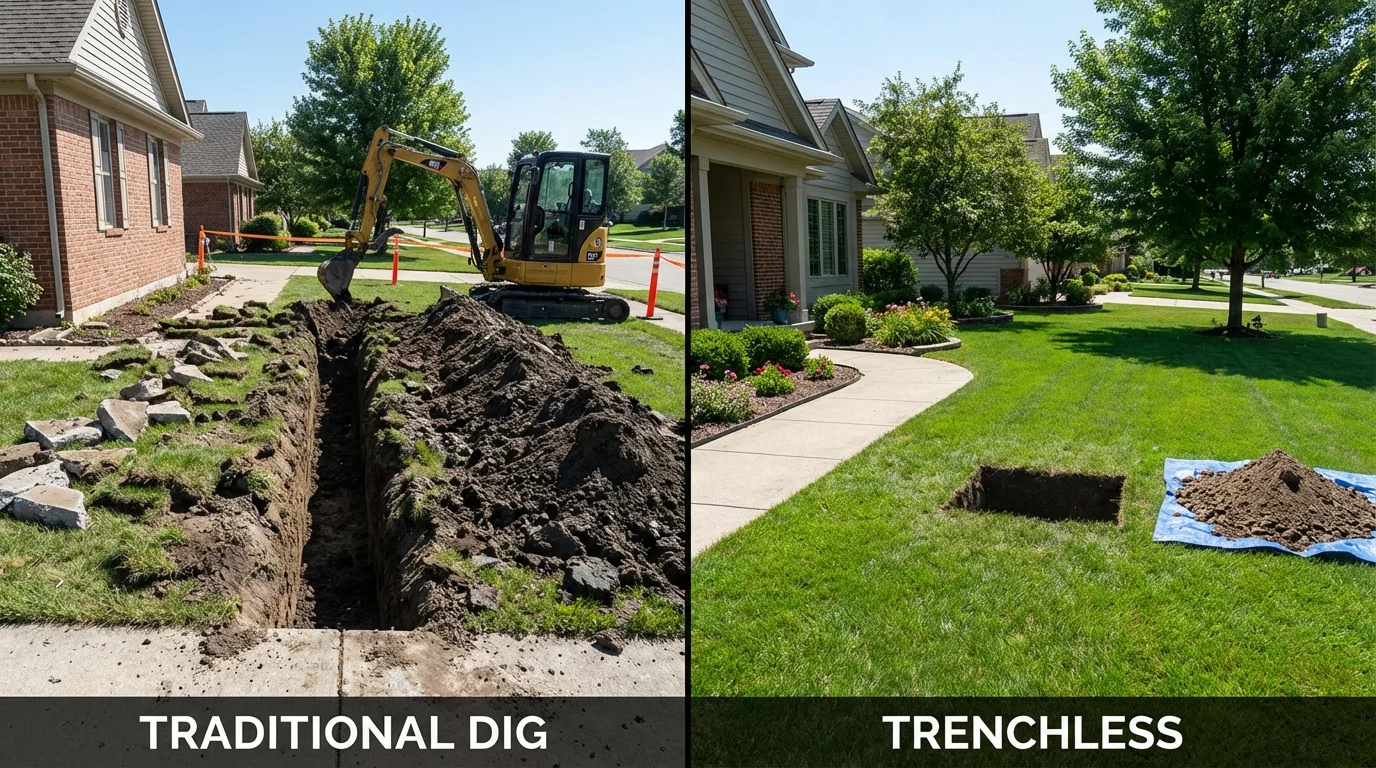 Trenchless sewer repair with minimal yard damage versus traditional excavation in Atwood, KS